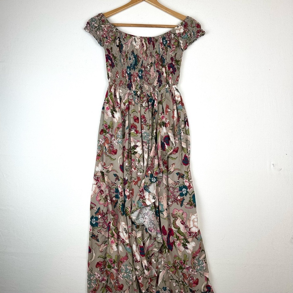Floral Smocked Top Asymmetrical Maxi Dress Wrap Skirt Summer Cottagecore Fairy